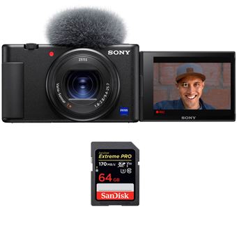 Máquina Fotográfica Sony ZV-1 preto + 1 SanDisk 64GB Extreme PRO UHS-I SDXC 170 MB/s + PDF 15 técnicas para melhorar as suas fotografias - 1