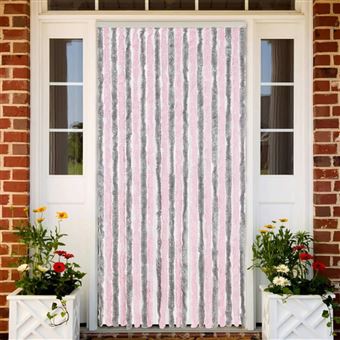 Cortina anti-insetos vidaXL | 90x220 cm | chenille cinza-prateado e rosa - 1