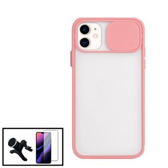 Kit Phonecare Capa Slide Window Anti Choque Frosted + Película 5D Full Cover + Suporte Magnético Reforçado de Carro para iPhone 11 - Rosa - 1