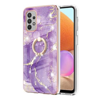 Capa e TPU com Suporte de anel giratório de 360°, padrão de mármore IMD IML, Roxo galvanizado 002 para Samsung Galaxy A32 4G (EU Version) - 1