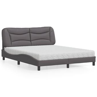 Cama com colchão vidaXL | 160x200 cm | couro artificial cinzento - 1