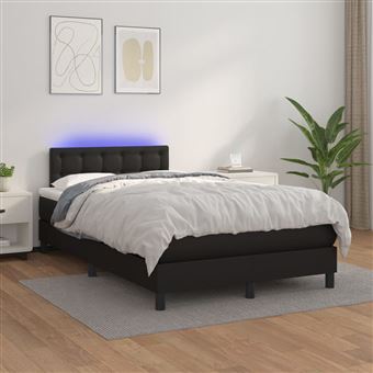 Cama box spring com colchão e LED vidaXL | 120x200cm | couro artificial preto - 1