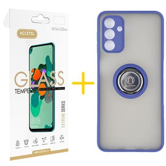 Pack 1 x Película de Vidro Temperado 2.5D + Capa Accetel para Samsung Galaxy S25 5G | Gel Bumper Ring | Azul - 1