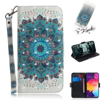 Capa PU Magunivers padrão de impressão impressão impressão spot spot decor flor azul para Samsung Galaxy A50