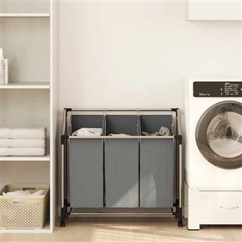 Cesto para roupa suja com rodas vidaXL | 3 compartimentos | cinzento - 1