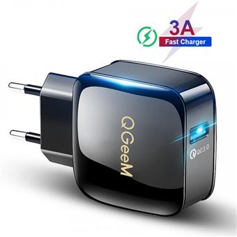 Carregador USB QGeeM de Carregamento Rápido Qualcomm com 1 Porta USB 3.0 | Compatível com Android e Apple - Preto - 1