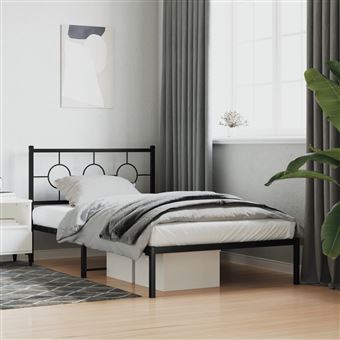 Estrutura de cama com cabeceira vidaXL | 107x203 cm | metal preto - 1