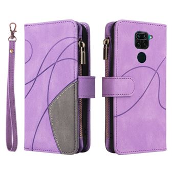 Capa e TPU + PU emendas bicolores com bolso com fecho e porta cartão, roxo claro Magunivers para Xiaomi Redmi Note 9 (MTK Helio G85)/Redmi 10X 4G - 1