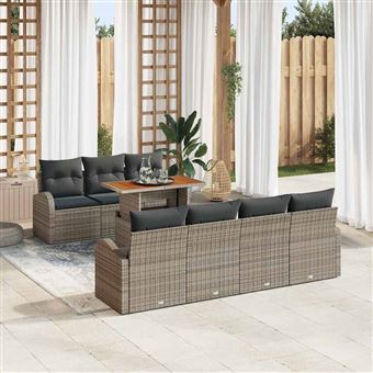 Conjunto de Sofá de Jardim vidaXL | 8 Peças | Cinzento Rattan Sintético - 1