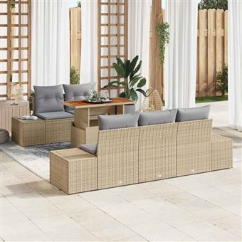 Conjunto de Sofá de Jardim vidaXL | 6 Peças | Bege Rattan Sintético - 1