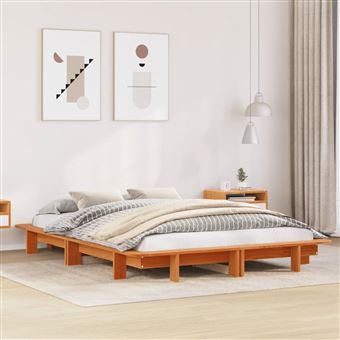 Cama sem colchão vidaXL | 135x190 cm | madeira pinho maciça castanho-mel - 1