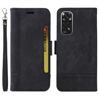 Capa PU BETOPNICE padrão de linha de costura com suporte e alça para Xiaomi Redmi Note 11 4G (Qualcomm)/Note 11S 4G - preto - 1