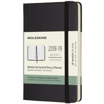 Agenda Semanal 18 Meses 2018-2019 Moleskine Horizontal Preto Bolso