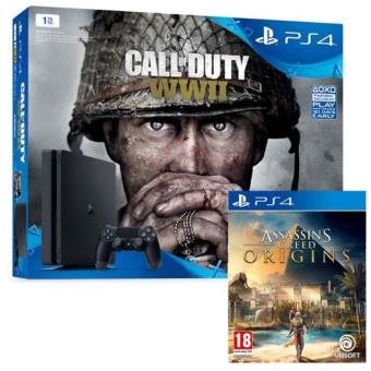 Pack Consola Sony PS4 1TB Black + Call of Duty WWII + Assassin's Creed Origins