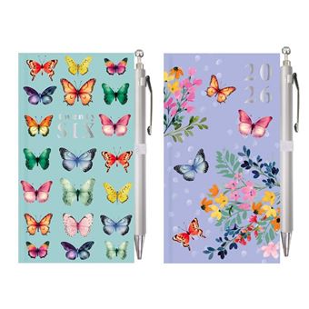 Agenda Semanal 12 Meses 2026 Do Art A6 com Caneta Butterfly Floral - Envio Aleatório - 1