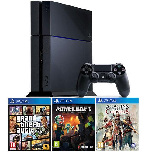 Consola Sony PS4 500GB + GTA V + Minecraft + Assassins Creed: Chronicles -  Consola - Compra na