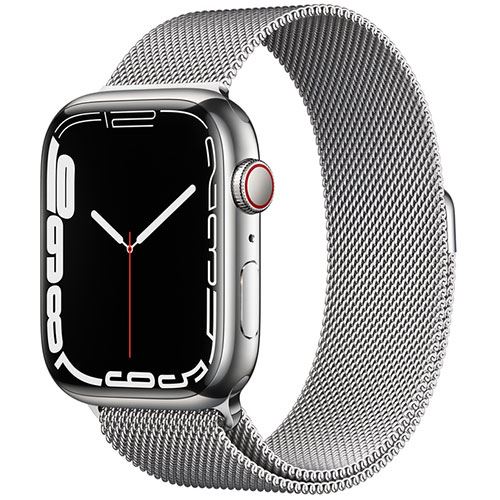 Watch Series 7 45mm - Cellular - Aço Inoxidável Prateada | Bracelete Loop Milanesa - Prateada
