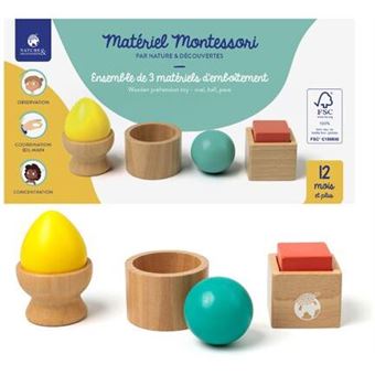 Conjunto de Três Peças de Encaixe em Madeira Montessori - Primeiros Jogos -  Compra na