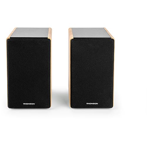 THOMSON Cosy Enceintes Bibliothèque 150W Stéréo, Bluetooth 5.3, Lecture USB, Télécommande,recommandé pour smatphone,PC et Platine Vinyle, Finition Bois – WS902DUO