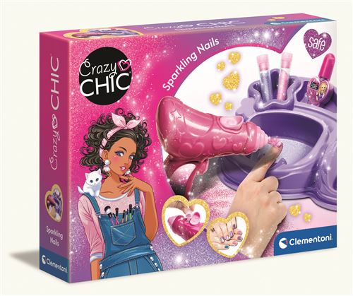 Clementoni - Conjunto de unhas brilhantes Crazy Chic no escuro ㅤ