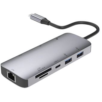 Hub USB-C PD Accsup 9 em 1 100W - Cinzento Escuro - 1
