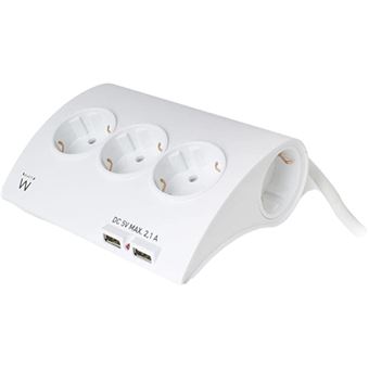 Tomada Ewent de 5 Saídas + 2 USB 2.1A - Branco - 1