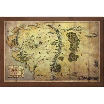 Mapa com Moldura em Madeira Lord of the Rings Middle Earth