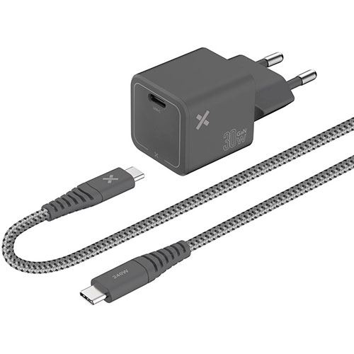 Carregador Wefix Pro GaN 30 W + Cabo USB-C 1 m - Cinzento