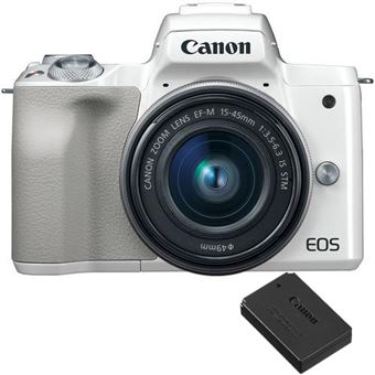 Canon EOS M50 + EF-M 15-45mm f/3.5-6.3 IS STM + Bateria Canon LP-E12 - Branco