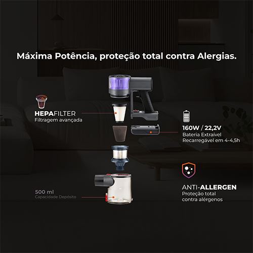 Aspirador Vertical Flama 1644FL Proclean | 22.2 V | 40 Min. | Cinzento - 4