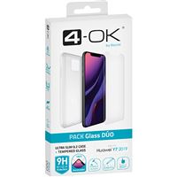 Glass Dúo: Película Ecrã Vidro Temperado + Capa 4-OK Ultra Slim 0.2 para Huawei Y7 2019 - Transparente