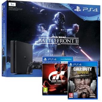 Pack Consola PS4 1TB Star Wars Battlefront II + Call of Duty: WWII + GT Sport