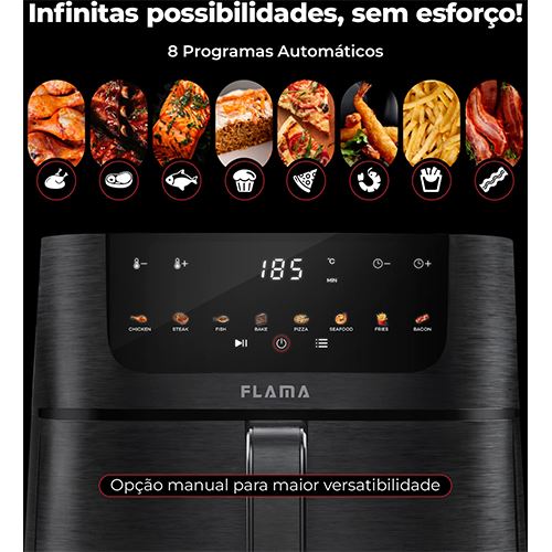 Fritadeira Sem �leo Airfryer Flama 648FL 8L - Preto - 3