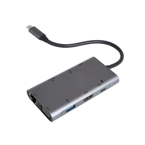 Hub USB-C Accsup 9 em 1 100W - Cinzento Escuro