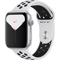 Apple Watch Nike Series 5 44mm - Alumínio Prateado | Bracelete Desportiva Nike - Platina Pura | Preto