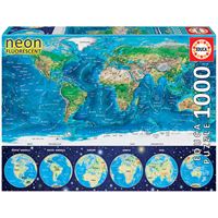 Puzzle 1000 Neon Mapa Do Mundo Físico Neon