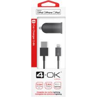 Carregador Isqueiro USB + Cabo Lightning 4-OK - Preto