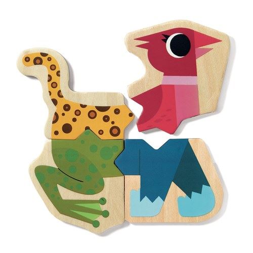 Puzzle de Madeira - Faces de Animais DJECO - Flamingo Handmade