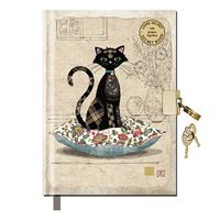 Diário com Cadeado Bug Art - Gato com Almofada - Beje, A6