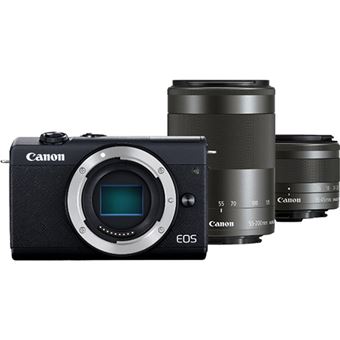 Canon EOS M200 + EF-M 15-45mm f/3.5-6.3 IS STM + EF-M 55-200mm f/4.5-6.3 IS STM - Preto