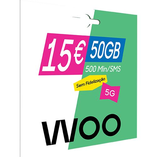 Cartão SIM WOO 50GB + 500 Minutos - 15€