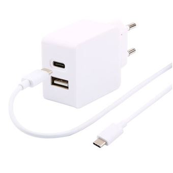 Carregador Duplo Temium 2.4 Amp + cabo USB-C - Branco