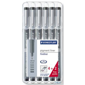 Canetas Staedtler Pigment Liner Preto - 6 Unidades
