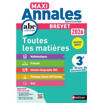 Maxi-Annales ABC du Brevet 2026 - Toutes les matières 3e : Maths - Français - Histoire-Géographie EMC (Enseignement Moral et Civique) - Physique-Chimie - SVT - Technologie - Oral - EPUB - 1