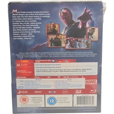 Avengers:Age of Ultron Blu-ray 3D + 2D Steelbook Zavvi Limitée 2015 Région Libre