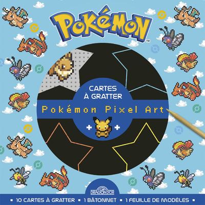 Pokémon – Cartes à gratter pixel – Pikachu, Bulbizarre, Salamèche, Carapuce  – Pochette avec 10 cartes à gratter et un bâtonnet – Dès 6 ans