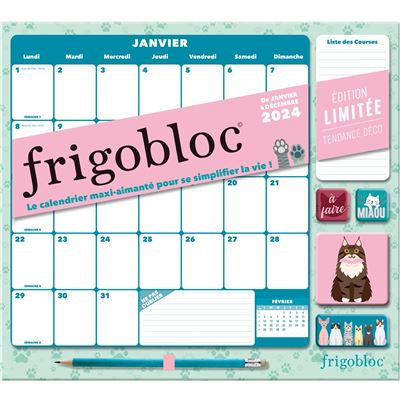 Frigobloc Mensuel 2024 Déco Chats (de janv. à déc. 2024) - édition limitée