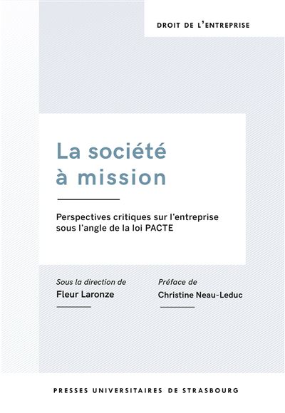 La société à mission. perspectives critiques sur l'entreprise sous l'angle de