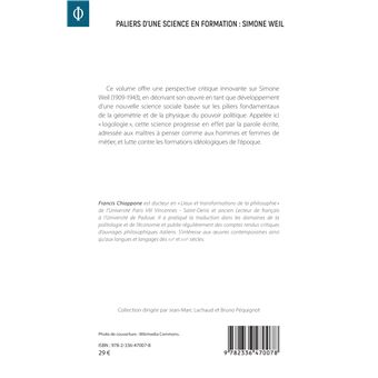 Paliers d’une science en formation : Simone Weil