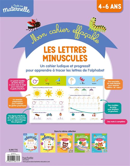 Toute ma maternelle Mon cahier effaçable d'écriture : Les lettres minuscules 5-6 ans